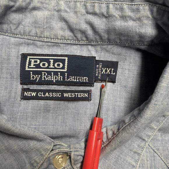Polo Ralph Lauren New Classic Western Shirt Mens XXL 2XL Blue Chambray Vtg 90's - Picture 2 of 10